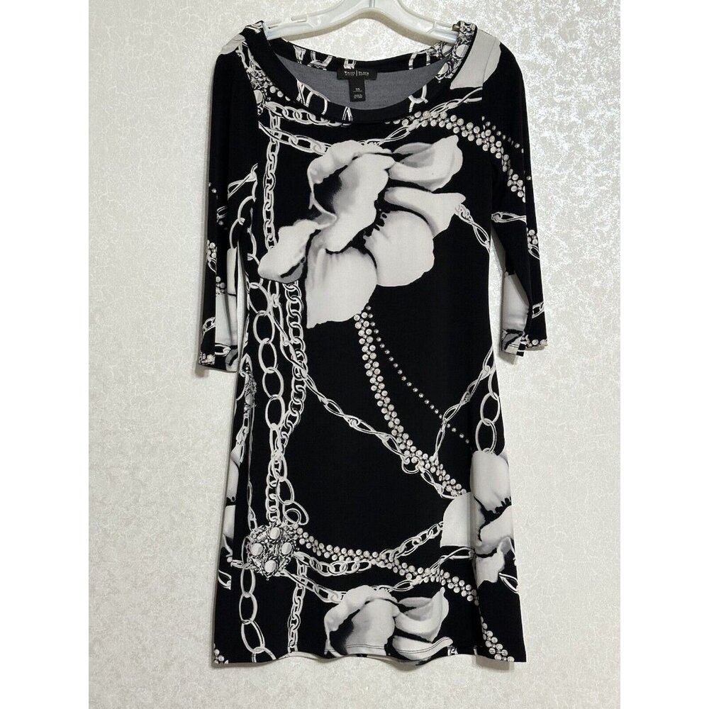 White House Black Market Floral Knee Length‎ Sheath Dress 3/4 Sleeves Stretch XS